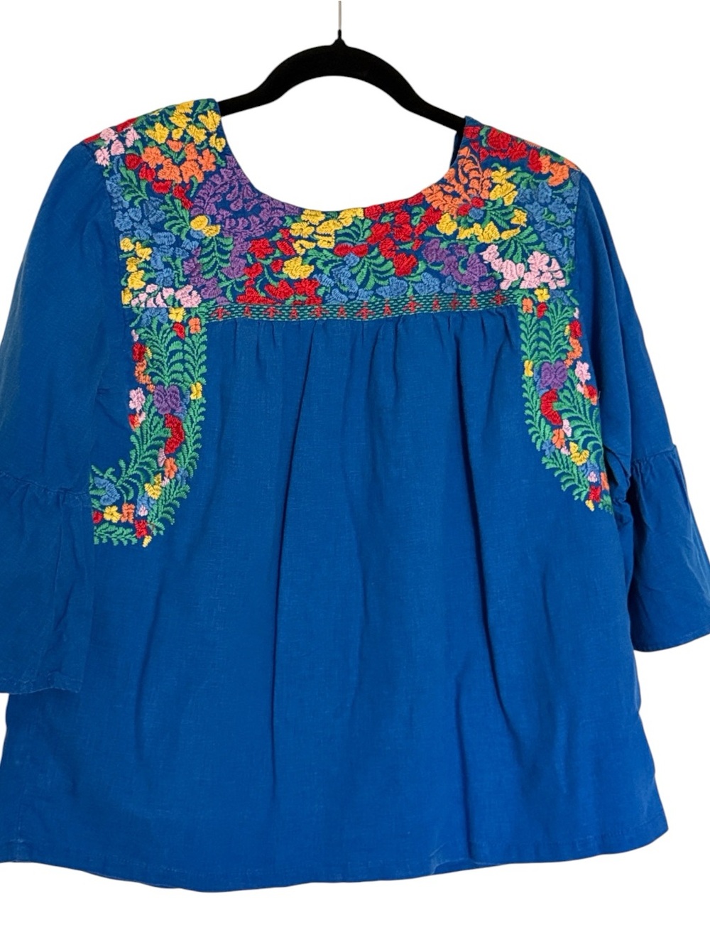 J Marie embroidered  Jenna Top ,cobalt  blue With bell sleeves, size XS